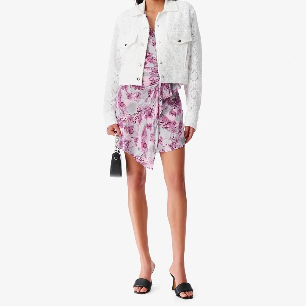 Iro Uliana Crochet Crispy White Snap Button Front Denim Style Jacket Size 36/4